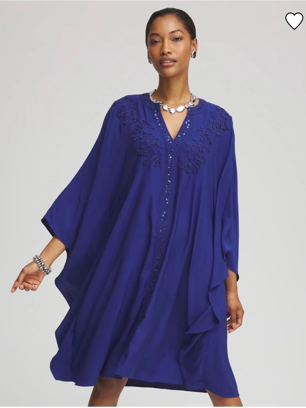 Chico's Navy Beaded Embellished V-Neck Top